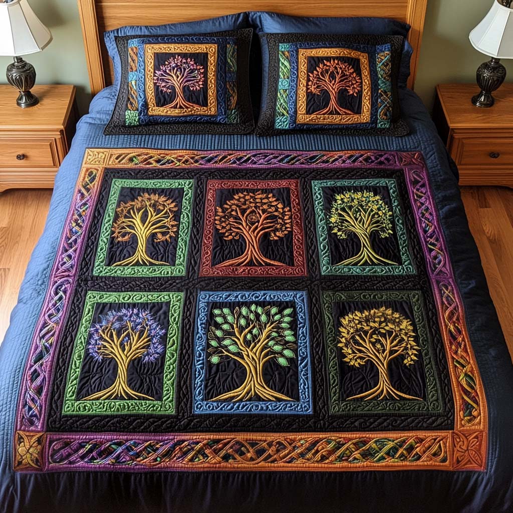Majestic Tree of Life Celtic 3-Piece Quilted Bedding Set NCU0PD046