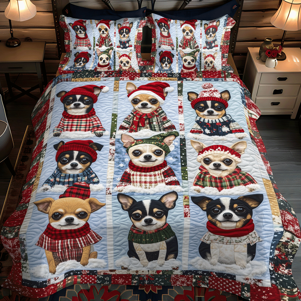 Merry Puppy Christmas 3-Piece Quilted Bedding Set NCU0VL629