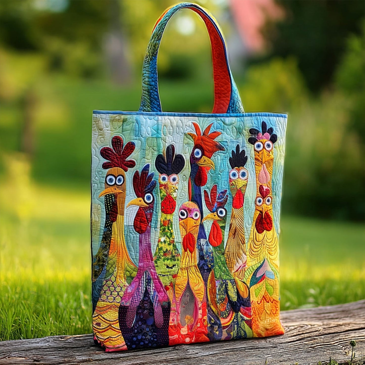 Chicken Vibrant Village Quilted Tote Bag NCU0PT7968
