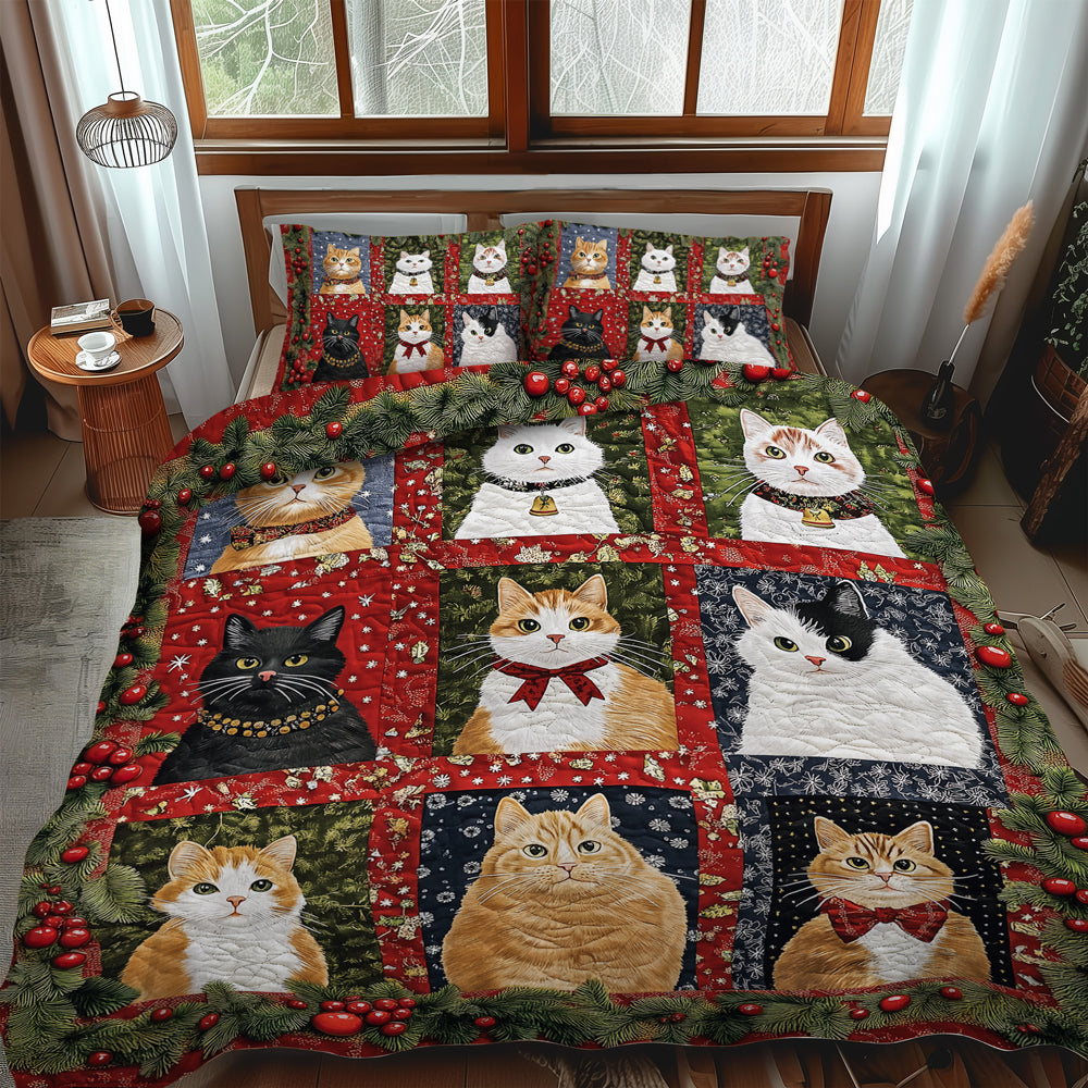 Floral Cat Patchwork 3-Piece Quilted Bedding Set NCU0NT12466