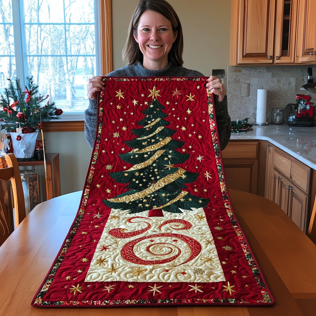 Festive Christmas Tree Quilted Table Runner NCU0HNH399