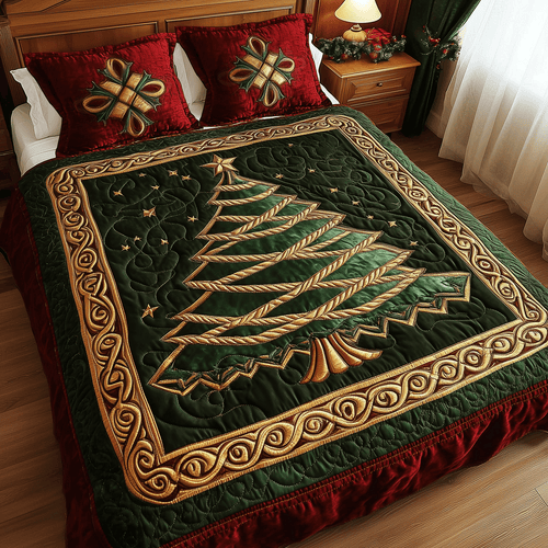 Classic Christmas Tree 3-Piece Quilted Bedding Set NCU0TH2145
