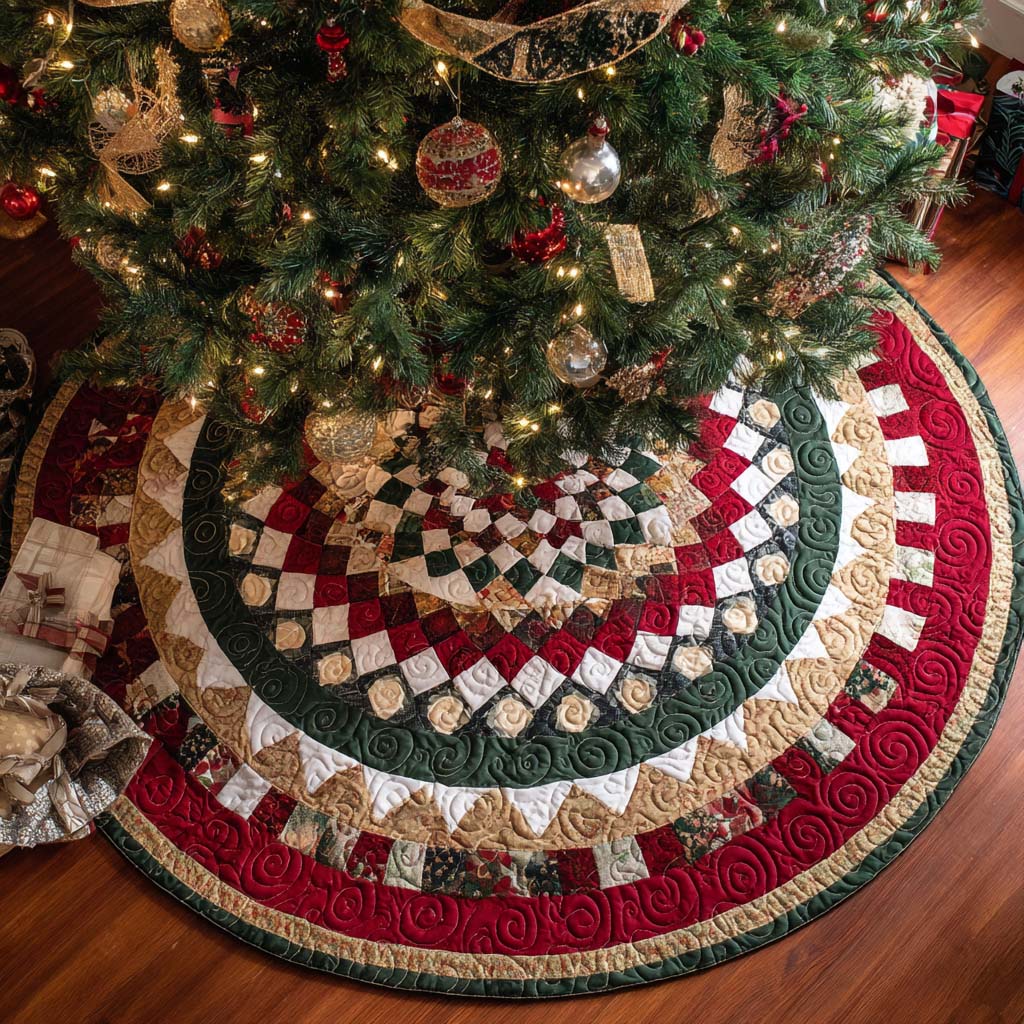 Classic Spiral Christmas Quilted Tree Skirt NCU0NT9996