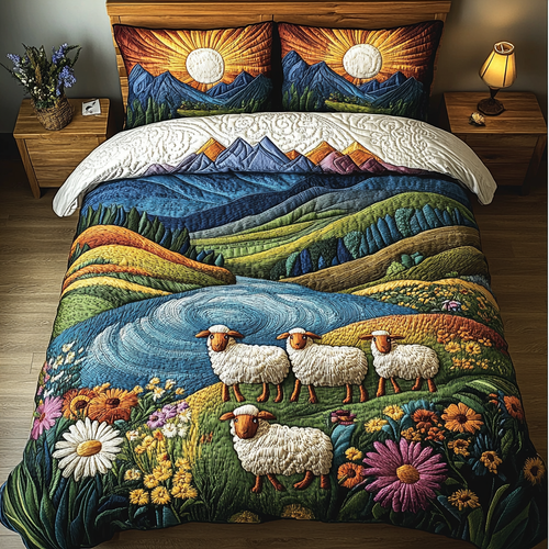 Cloudy Sheep 3-Piece Quilted Bedding Set NCU0DK3961