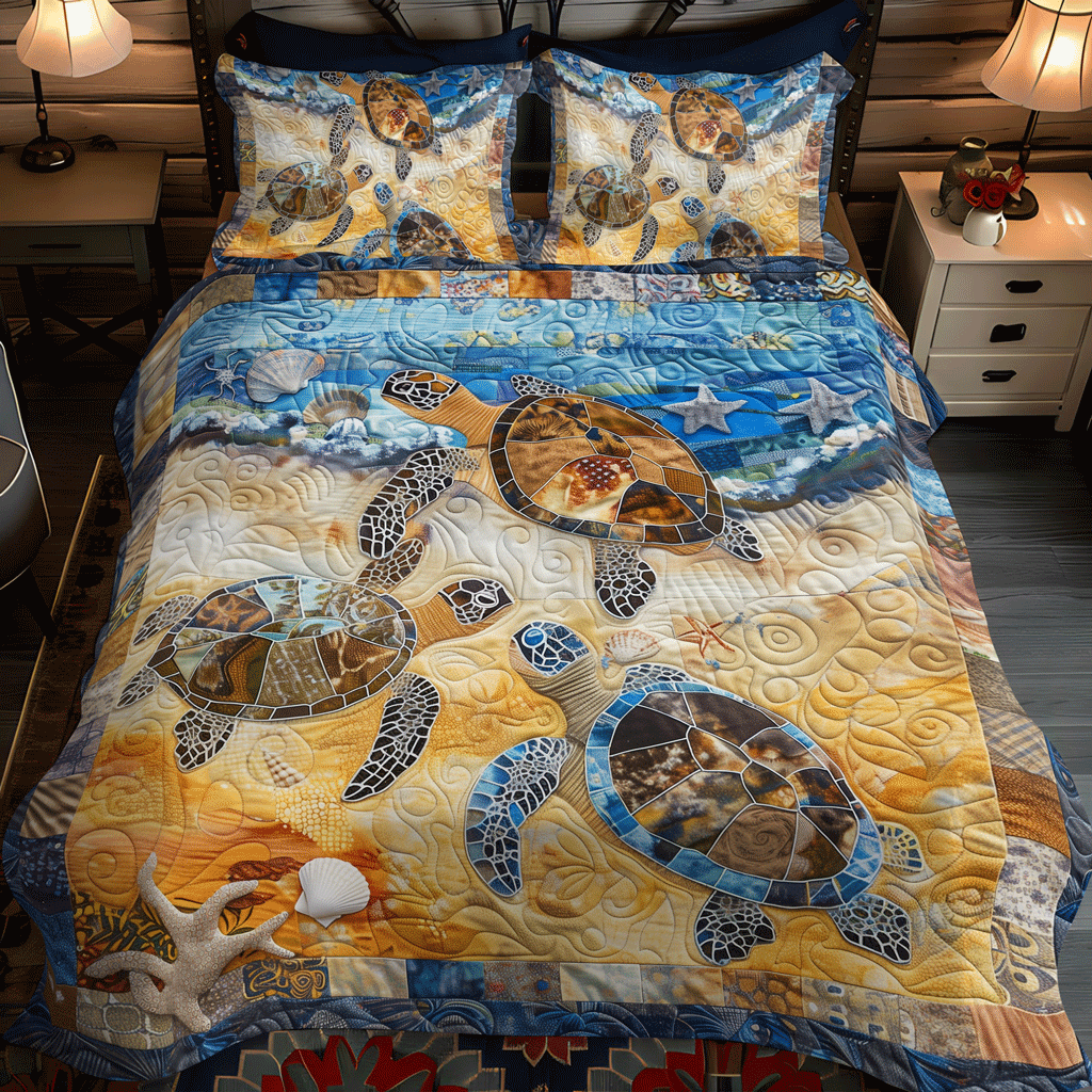 Coastal Crawl 3-Piece Quilted Bedding Set NCU0TH1340