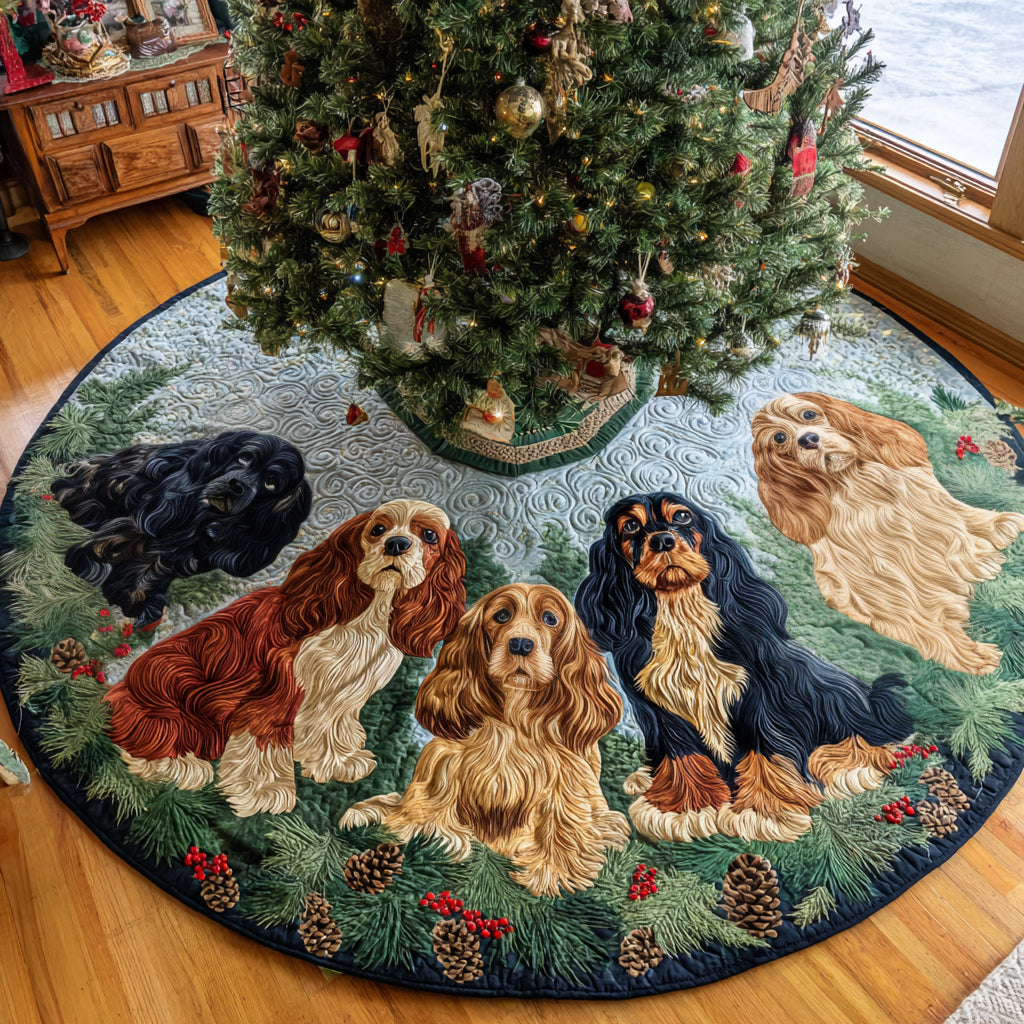 Cocker Carol Night Christmas Quilted Tree Skirt NCU0DV8203