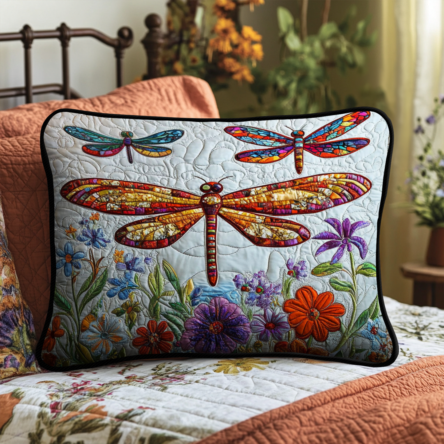 Colorful Dragonfly Quilted Bedding Pillow Case NCU0NT3490