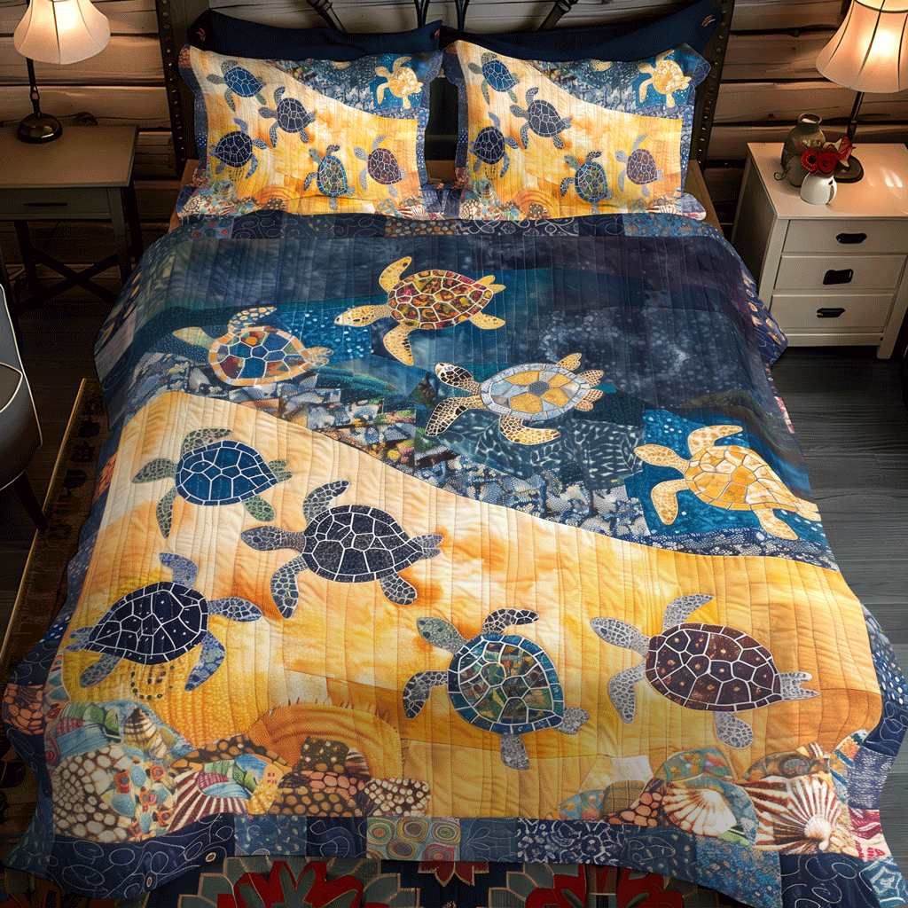 Colorful Baby Turtles 3-Piece Quilted Bedding Set NCU0TH1350