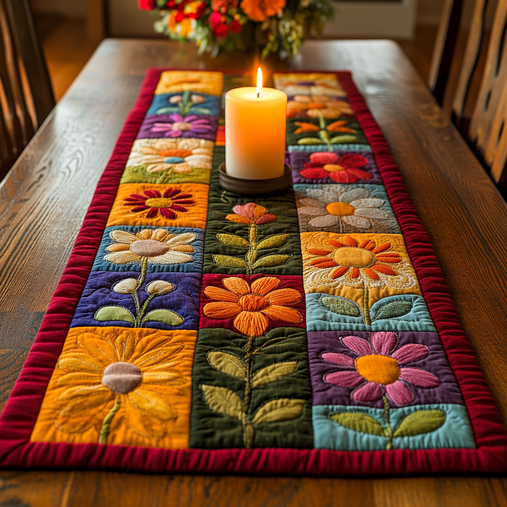 Colorful Blooms Quilted Table Runner NCU0VH3972 – Vantique