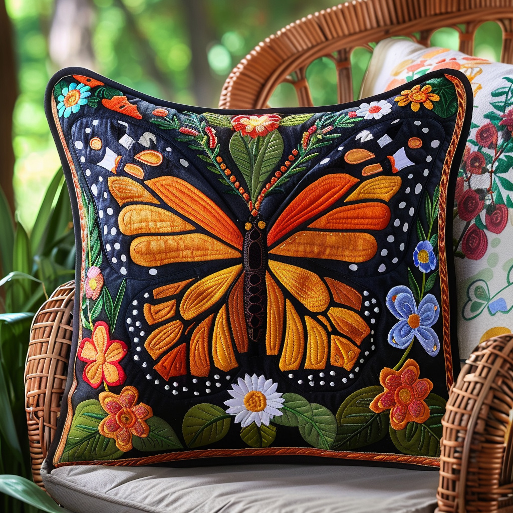 Colorful Monarch Butterfly Quilted Pillow Case NCU0VL100