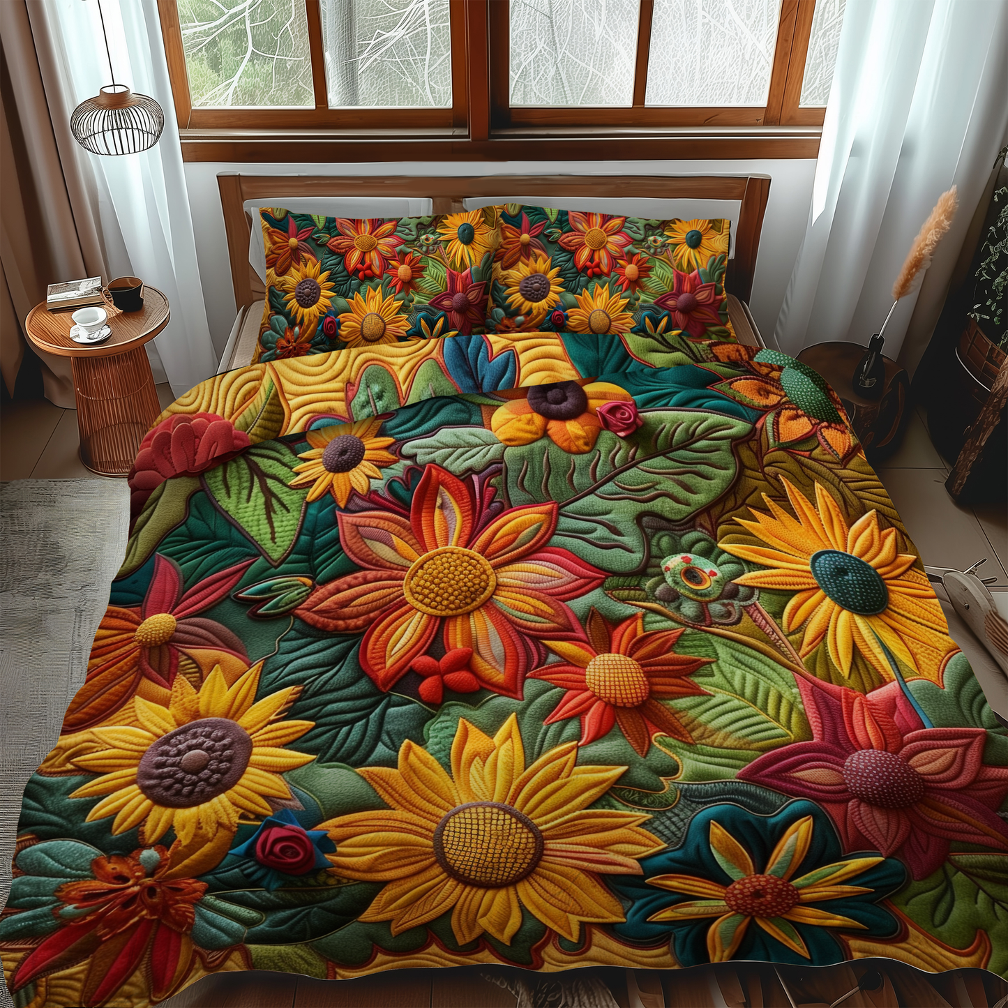 Colorful Sunflowers 3-Piece Quilted Bedding Set NCU0VL330