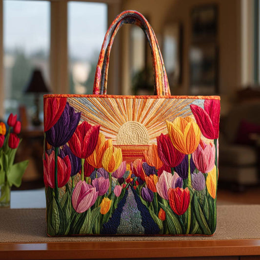 Colorful Tulip Field Quilted Tote Bag NCU0NT9368
