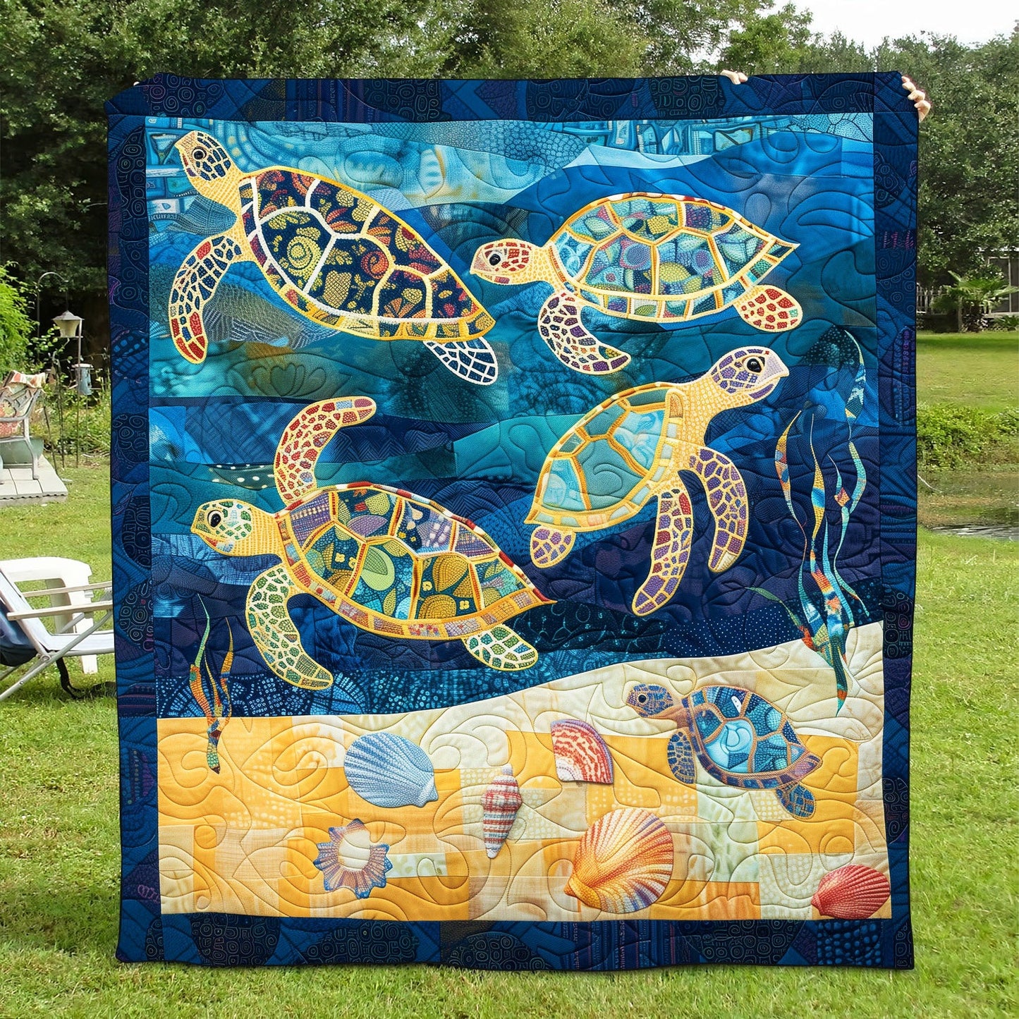 Colorful Turtle Expedition Quilted Blanket NCU0TH1192