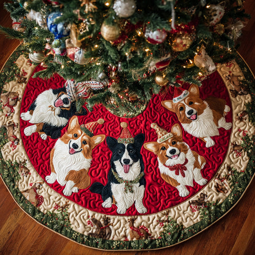 Corgi Holiday Circle Quilted Christmas Tree Skirt NCU0HH784
