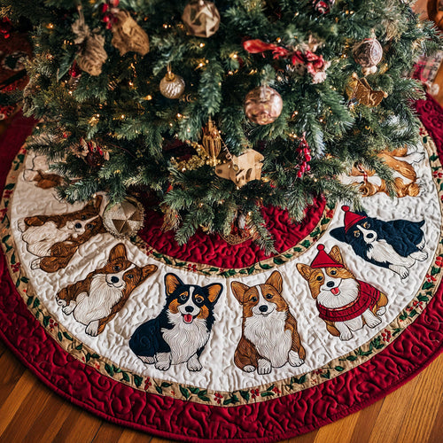 Corgi Mistletoe Fun Quilted Christmas Tree Skirt NCU0HH785
