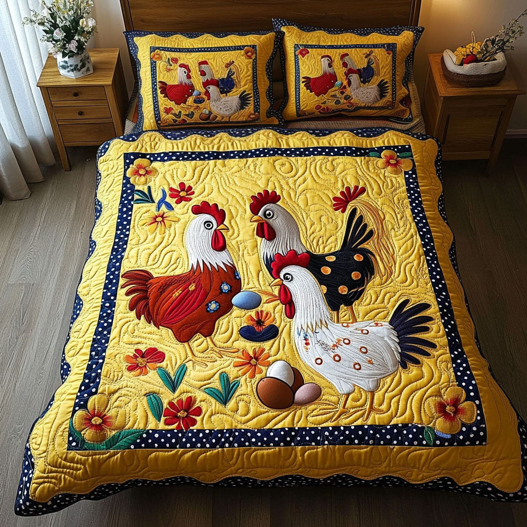 Barnyard Hens 3-Piece Quilted Bedding Set NCU0TH851 main image 1