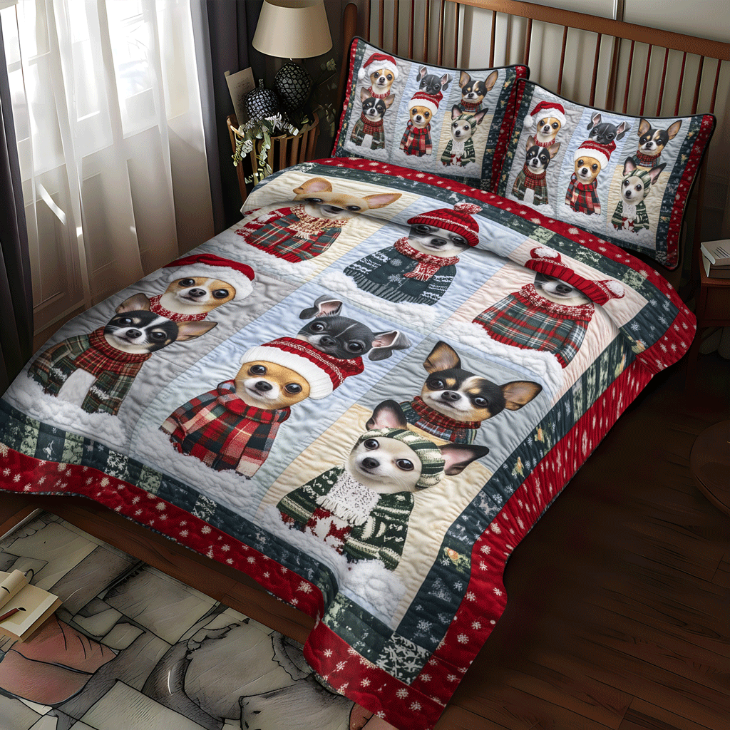 Holiday Cheer Santa 3-Piece Quilted Bedding Set NCU0NTD888