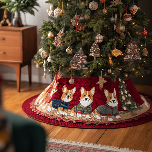 Cozy Corgi Crew Christmas Quilted Tree Skirt NCU0TH3645