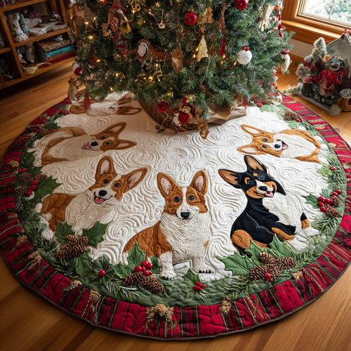 Cozy Corgi Holiday Quilted Christmas Tree Skirt NCU0DV8086