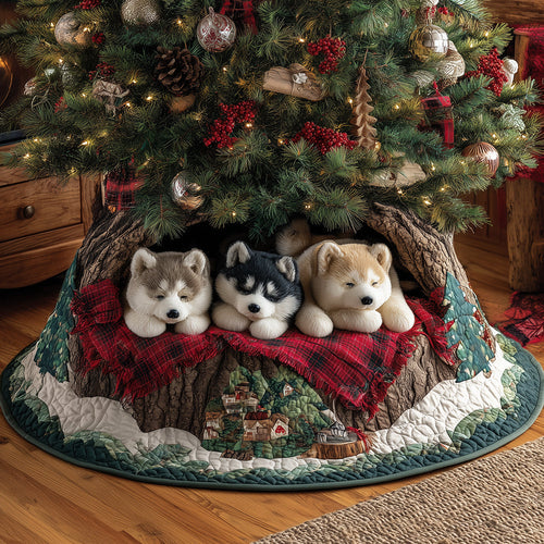 Cozy Husky Nights Christmas Quilted Tree Skirt NCU0TH3662