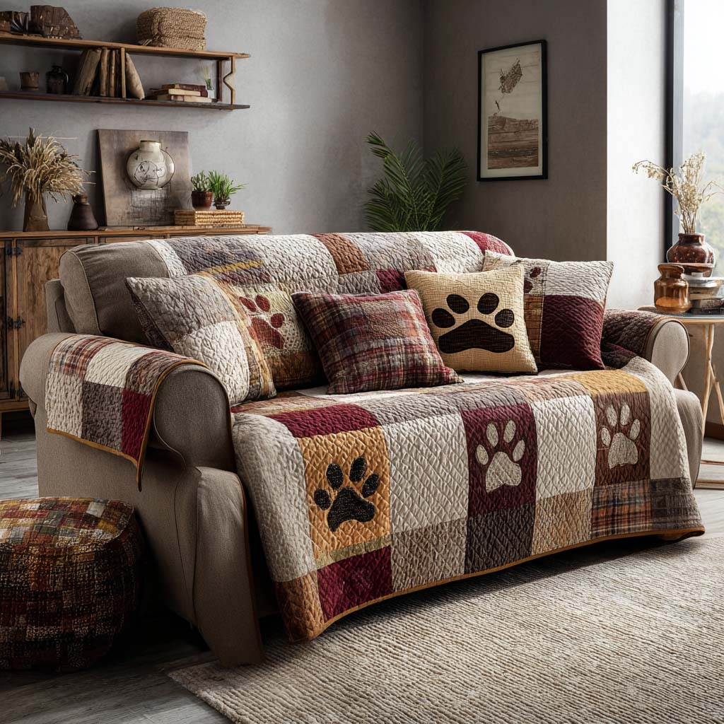 Woodland Paw Prints Quilted Sofa Cover NCU0PTT2649