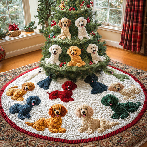 Cozy Poodle Christmas Quilted Christmas Tree Skirt NCU0DV8076