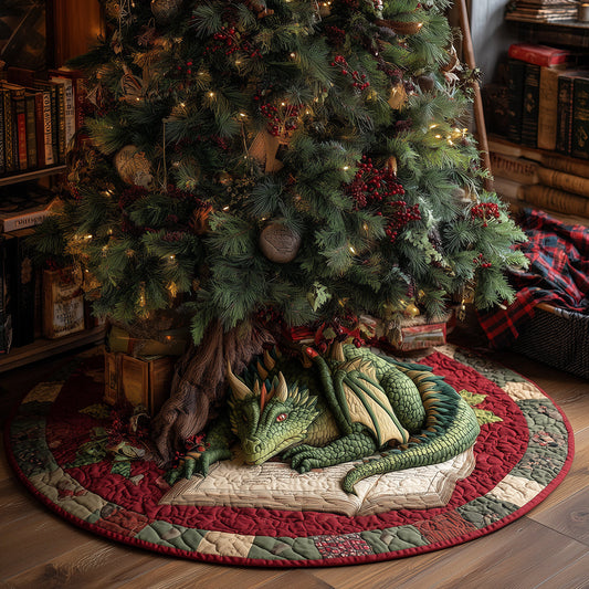 Crimson Pine Dragon Christmas Quilted Tree Skirt NCU0TH3654