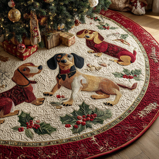Dachshund Candy Cane Run Quilted Christmas Tree Skirt NCU0DV7952