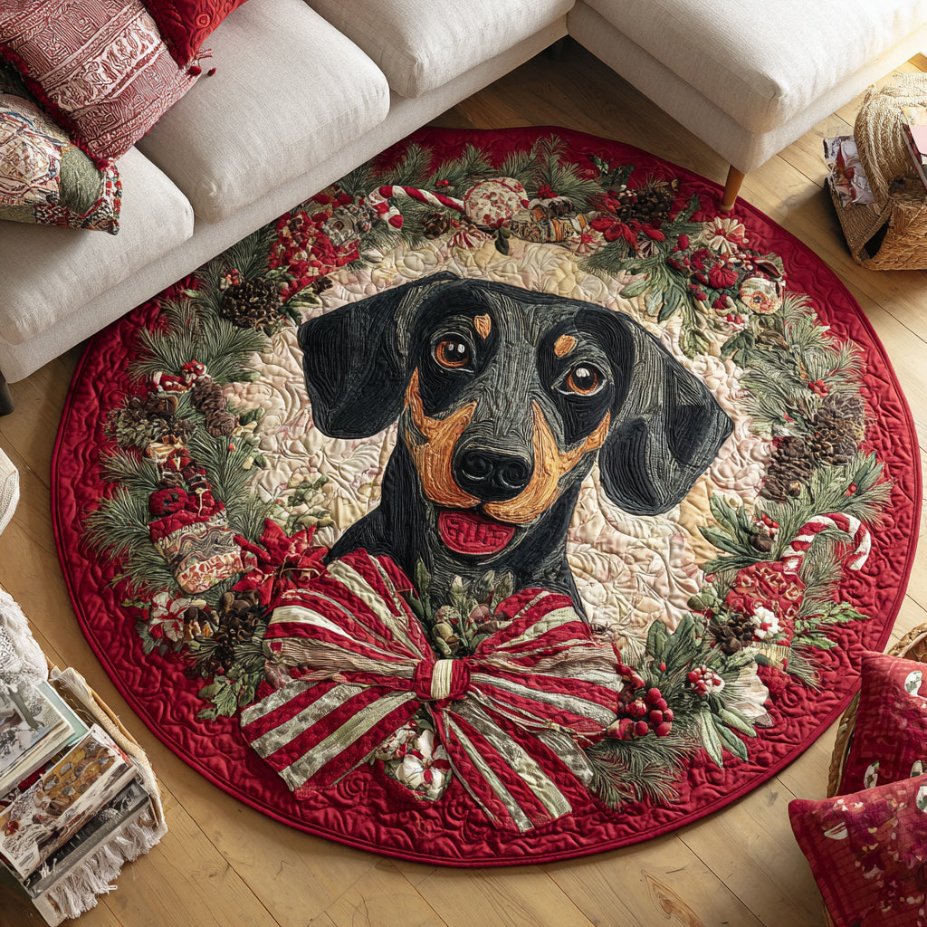 Christmas Dog Wreath Quilted Round Mat NCU0VT276