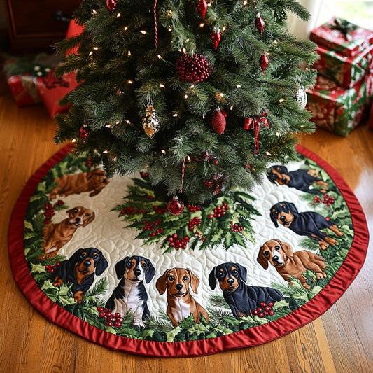 Dachshund Sleigh Bells Quilted Christmas Tree Skirt NCU0DV7957