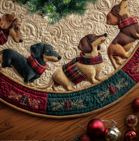 Dachshund Sleigh Tracks Quilted Christmas Tree Skirt NCU0DV7946