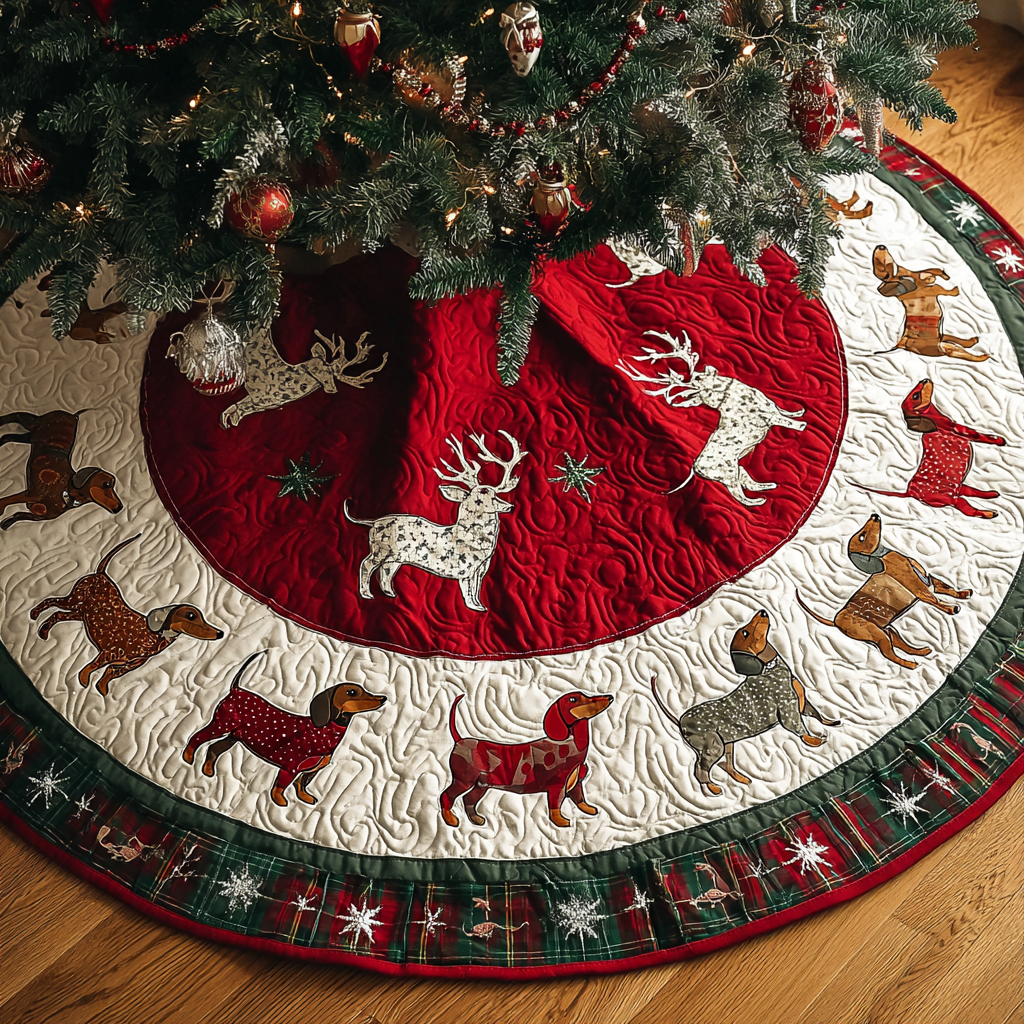 Dachshunds Delight Christmas Quilted Tree Skirt NCU0DK10566