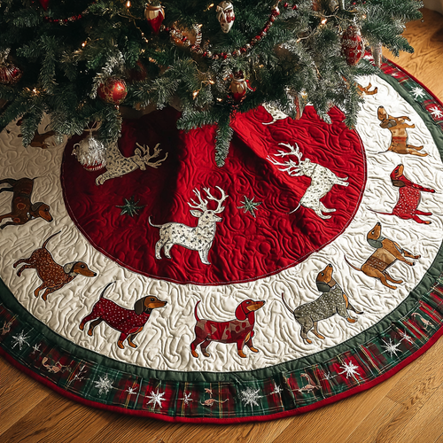 Dachshunds Delight Christmas Quilted Tree Skirt NCU0DK10566
