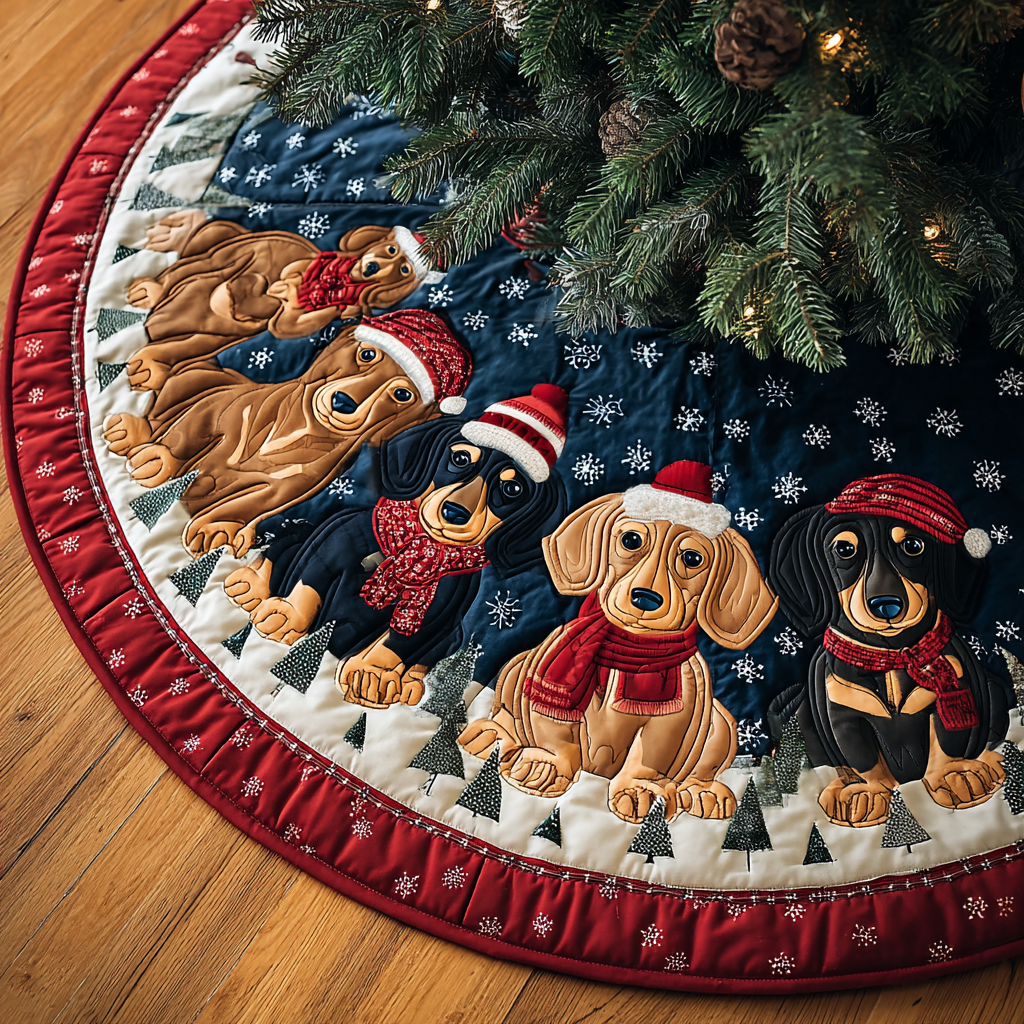 Dachshunds Spirit Christmas Quilted Tree Skirt NCU0DK10565