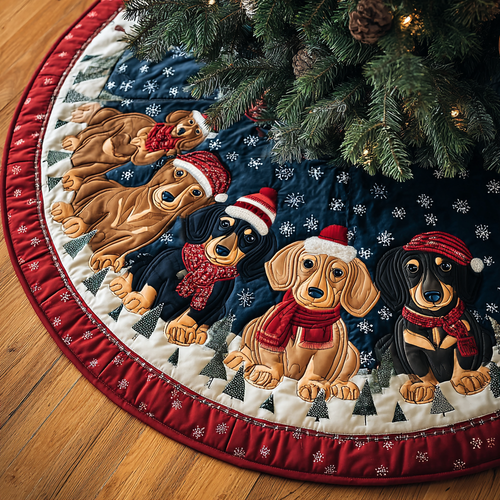 Dachshunds Spirit Christmas Quilted Tree Skirt NCU0DK10565