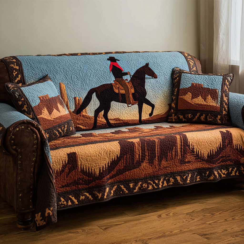 Desert Longhorn Majesty Quilted Sofa Cover NCU0LDH170