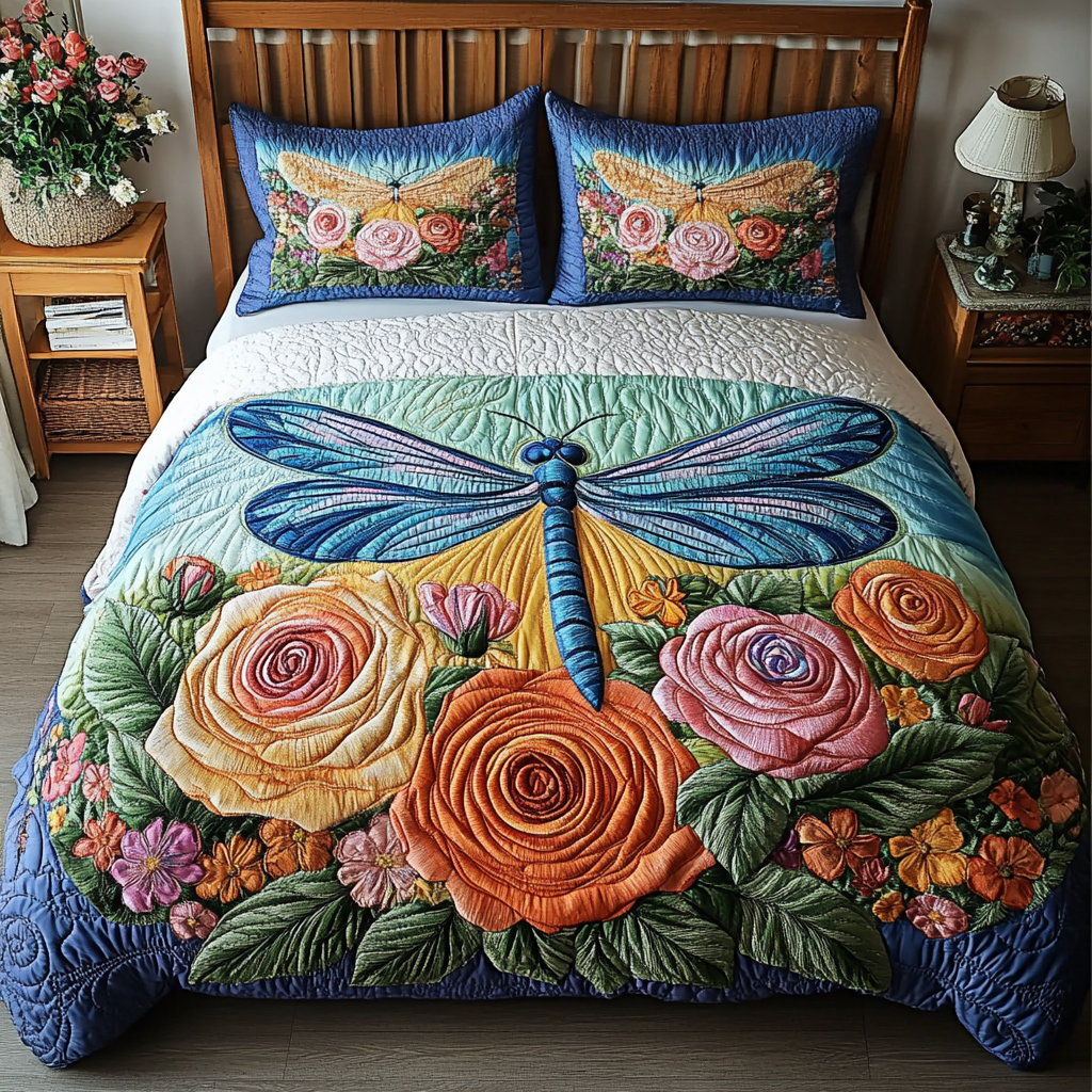 Dragonfly Bliss 3-Piece Quilted Bedding Set NCU0NVH477 main image 0