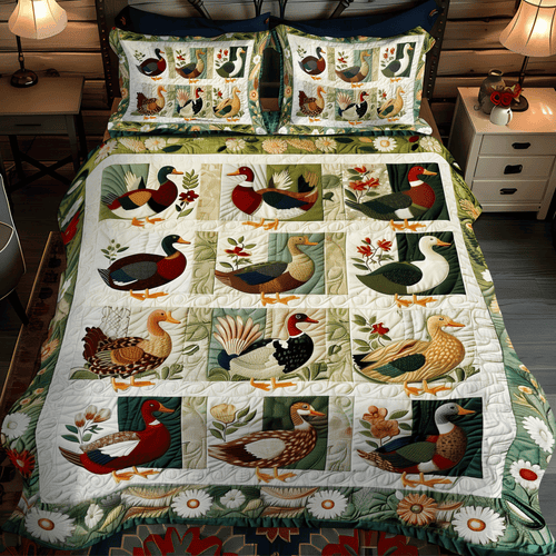 Duck Farm 3-Piece 3-Piece Quilted Bedding Set NCU0DV400