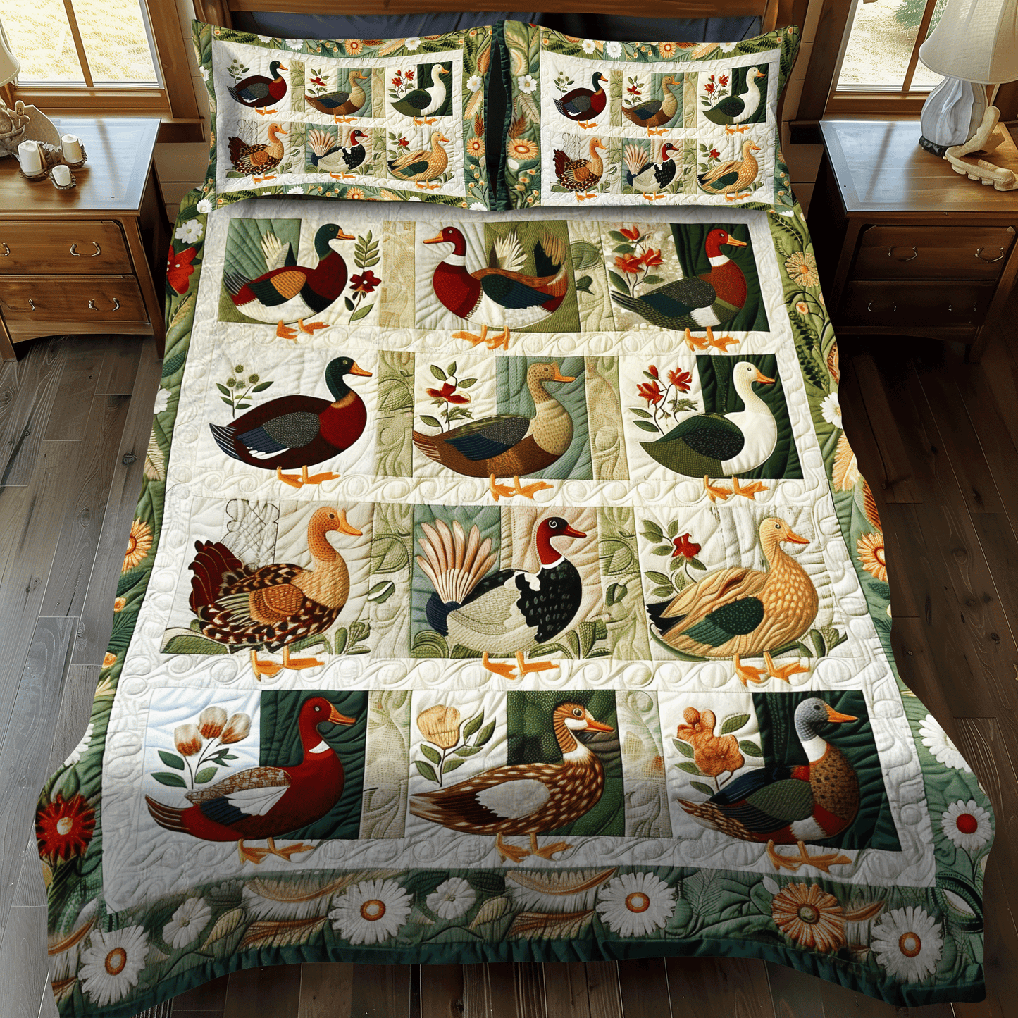 Duck Farm 3-Piece 3-Piece Quilted Bedding Set NCU0DV400