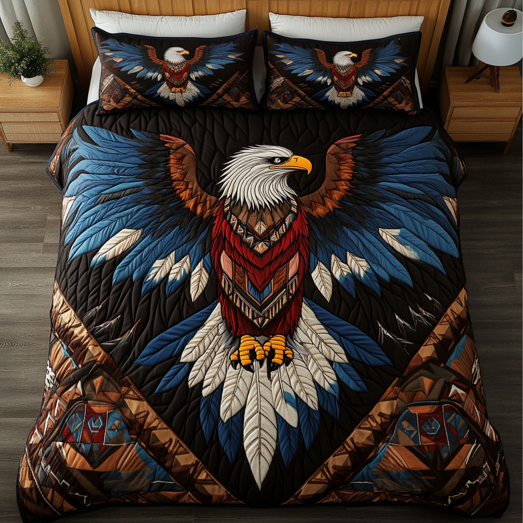 Eagle Red Pattern Print Bed Set Quilt