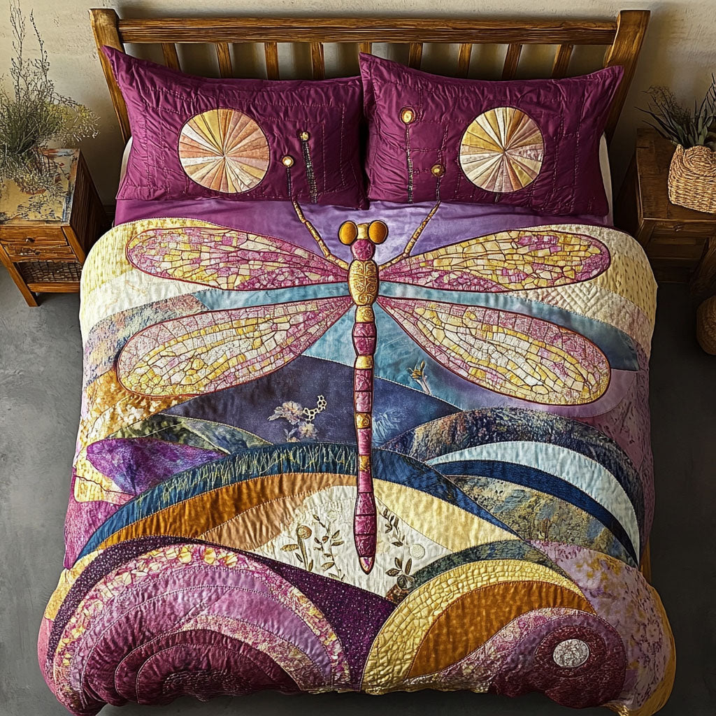 Dragonfly Blooming Garden 3-Piece Quilted Bedding Set GFTOHD6650 main image 1
