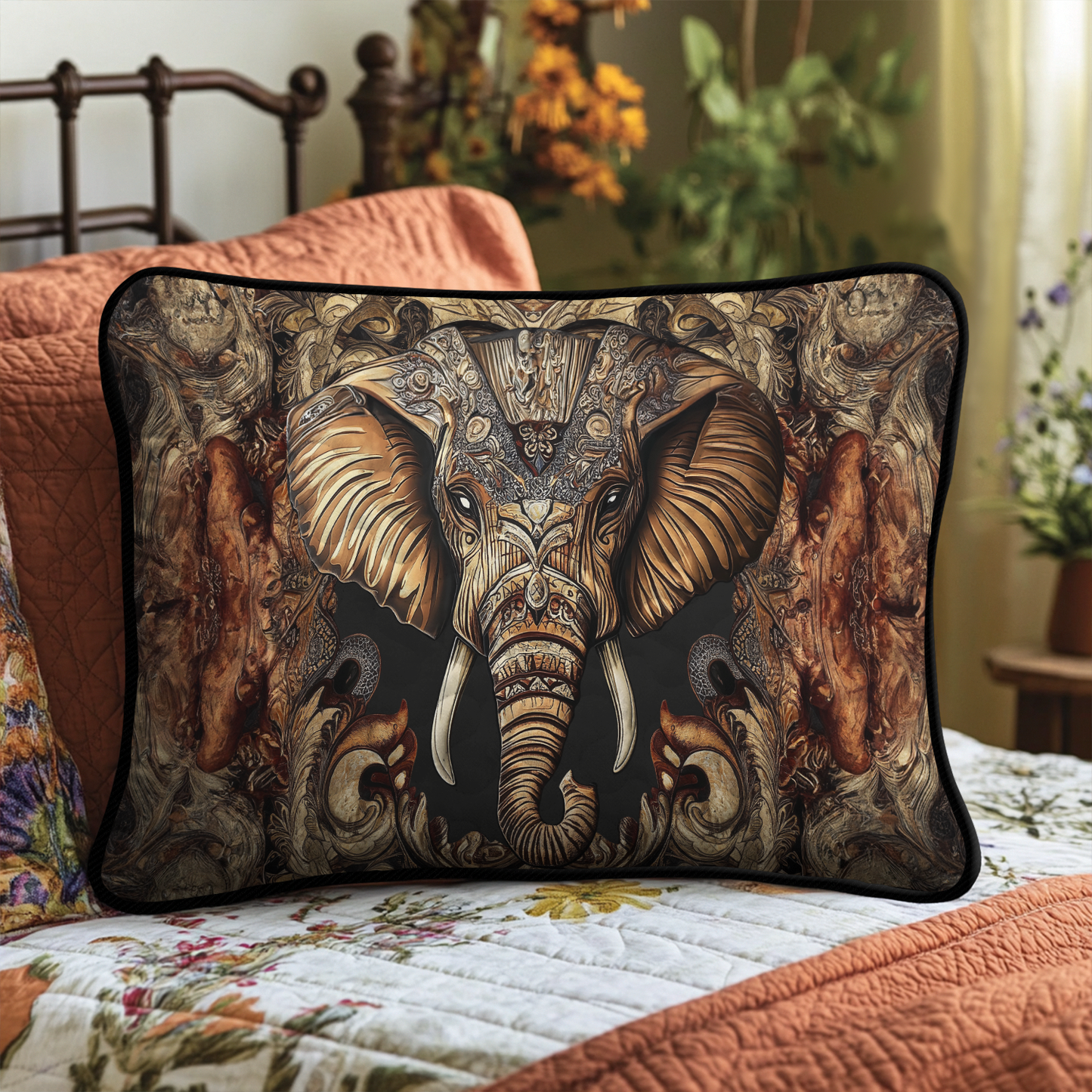 Elegant Elephant Quilted Bedding Pillow Case NCU0DK3741
