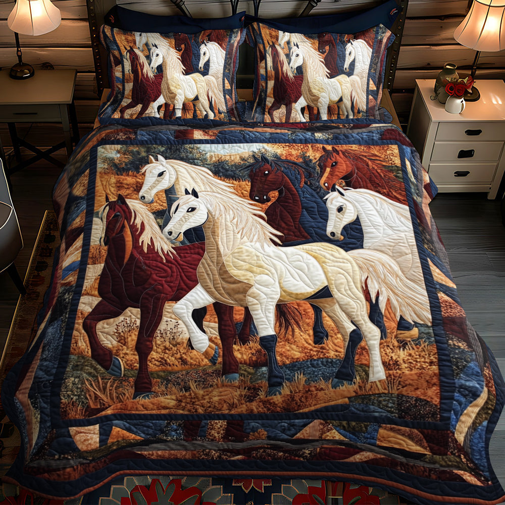 Floral Sunflower Horse 3-Piece Quilted Bedding Set NCU0PD332