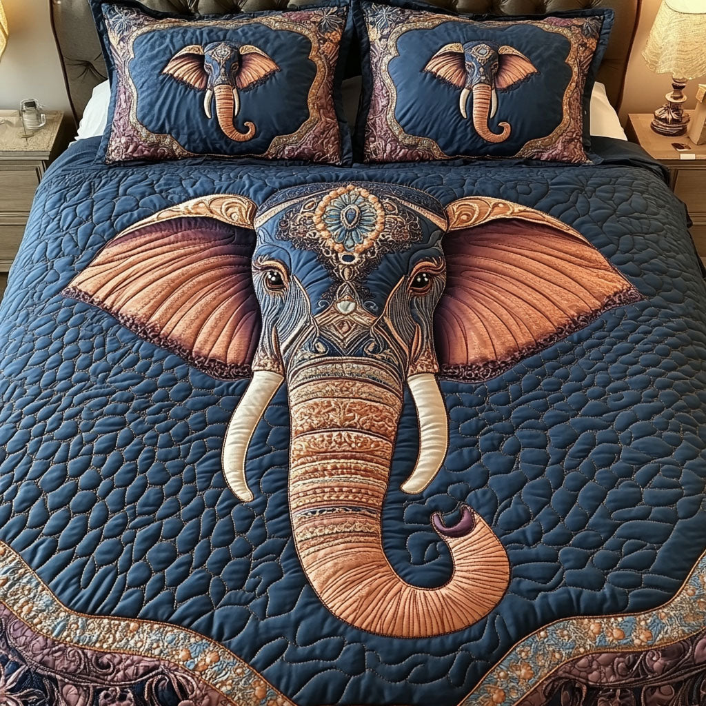 Tribal Elegance Elephant 3-Piece Quilted Bedding Set NCU0TH2599