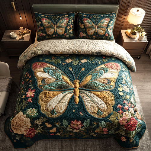 Emerald Blossomwing 3-Piece Quilted Bedding Set NCU0TV180