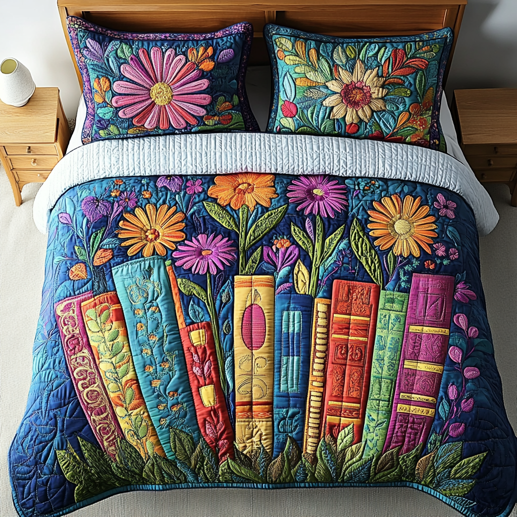 Literary Cat Retreat 3-Piece Quilted Bedding Set NCU0PVL050