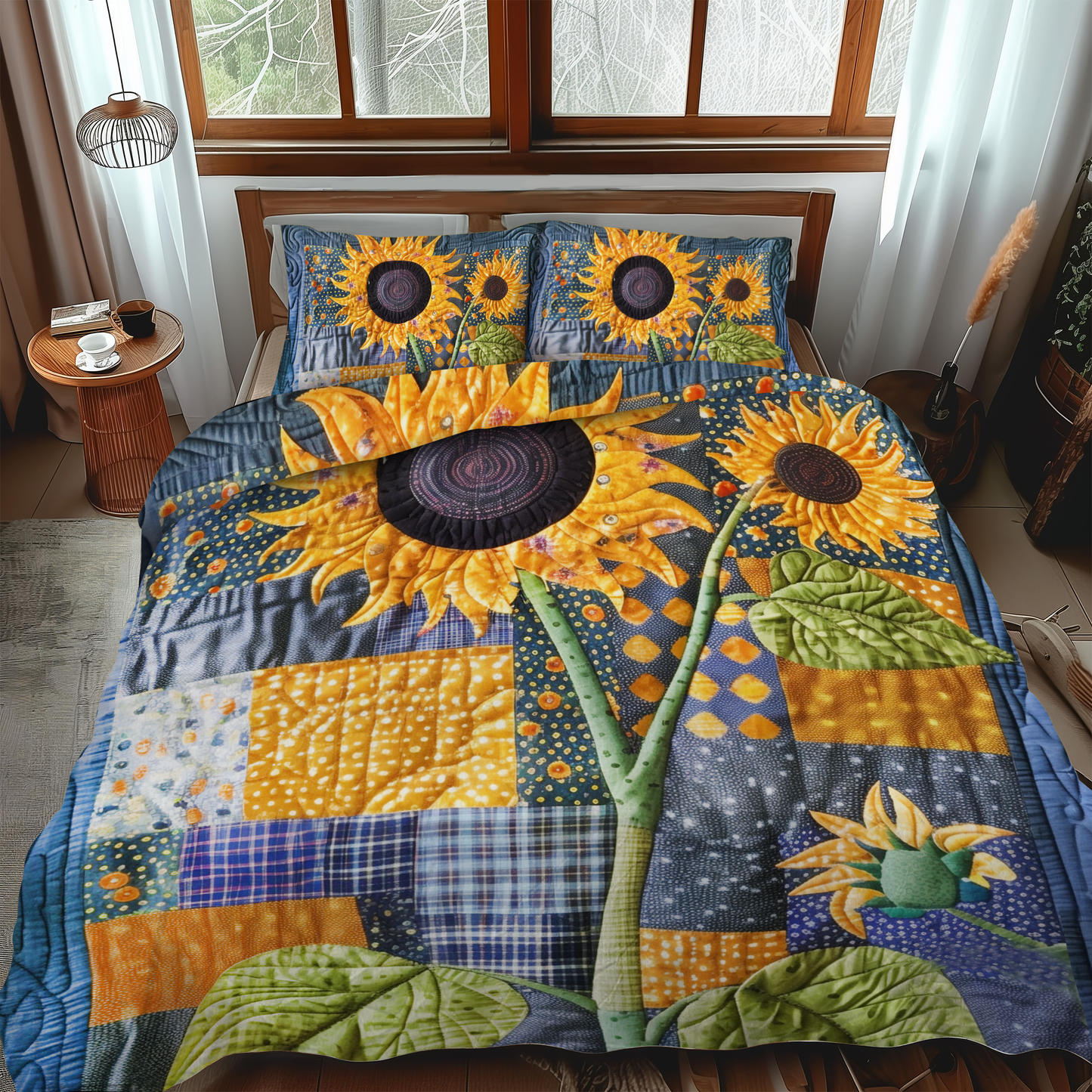 Endearing Sunflowers 3-Piece Quilted Bedding Set NCU0VL216