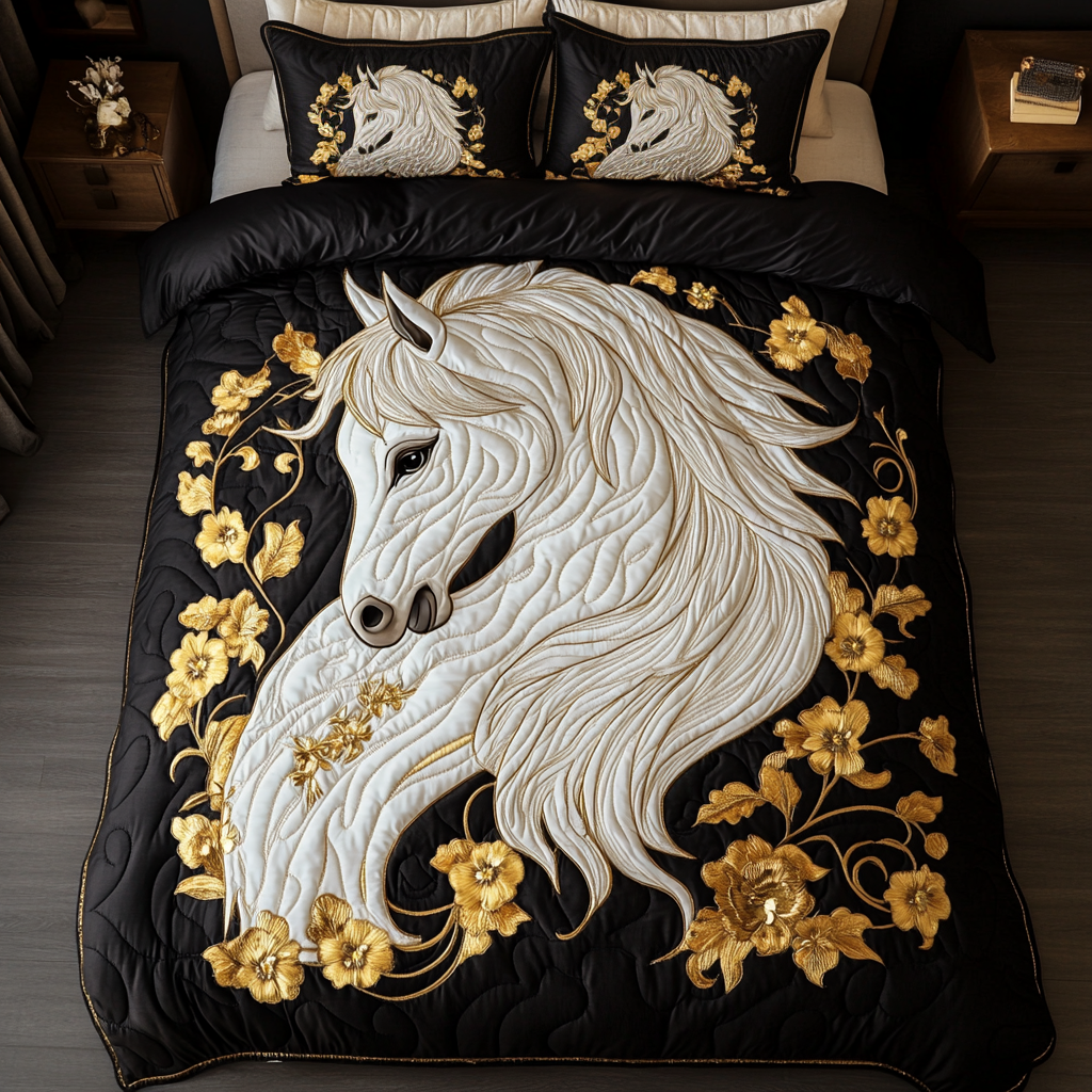 Elegant Horse Running 3-Piece Quilted Bedding Set NCU0PD587