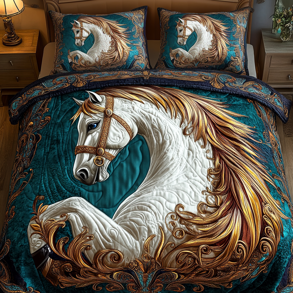 Elegant White Horse 3-Piece Quilted Bedding Set GFTOTP1418 main image 1