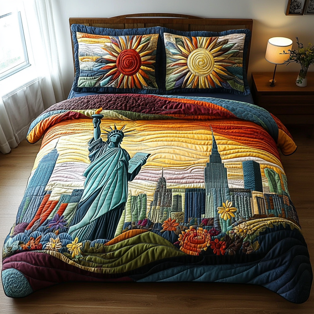 Eternal Statue of Liberty 3-Piece Quilted Bedding Set NCU0DV5101 – Vantique
